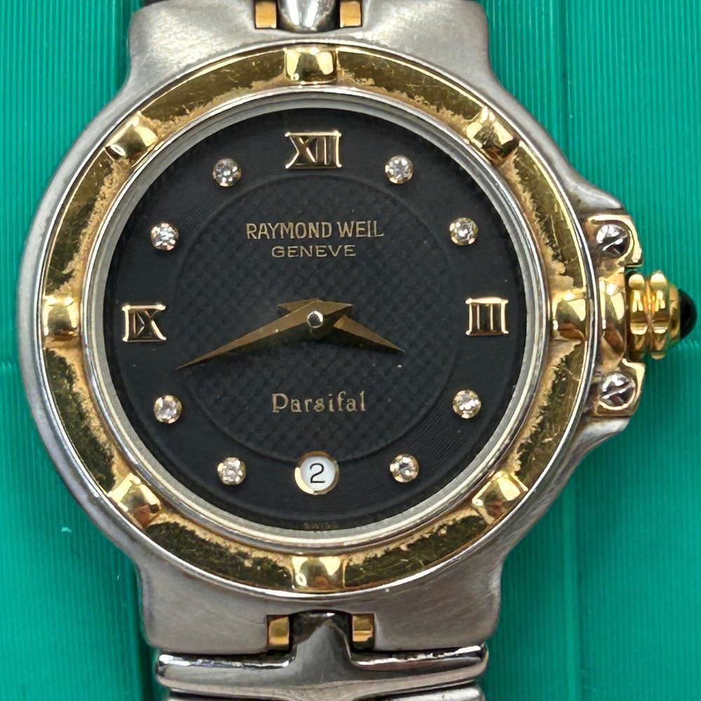 Raymond Weil Parsifal 9990 Two Tone Black Diamond Dial Swiss Quartz Watch